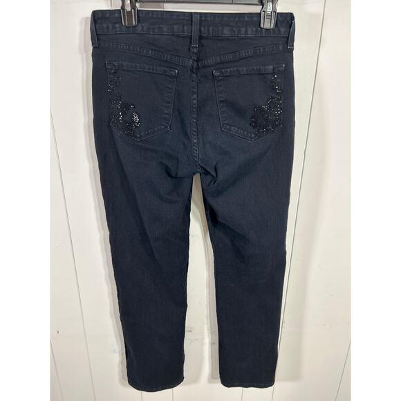 NYDJ Black Stretch Straight Leg Jeans Rhinestone Pockets Size 8P - Picture 2 of 7